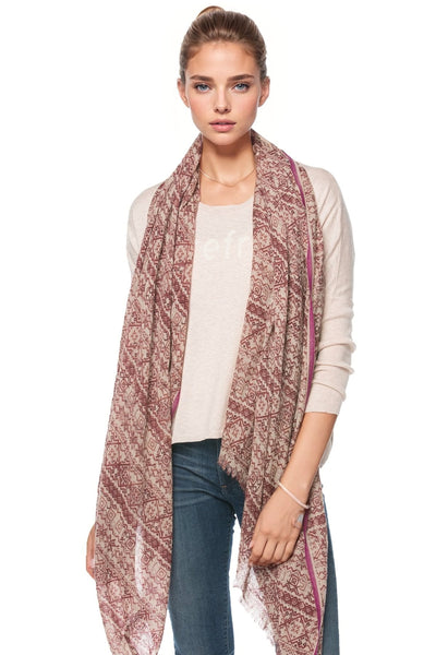 Spun Scarves Luxury Scarf Rosewater in Maroon Rosewater Luxury Wool Silk Blend Printed Scarf