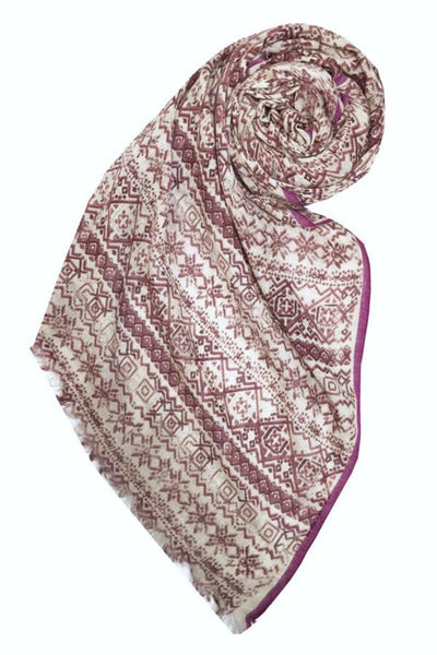 Spun Scarves Luxury Scarf Rosewater in Maroon Rosewater Luxury Wool Silk Blend Printed Scarf