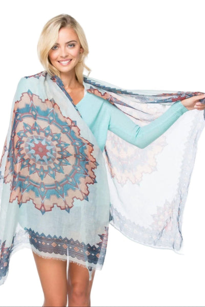 Spun Scarves Luxury Scarf Spirit Medallion Scarf / Blue Spirit Medallion Print Wrap/Scarf