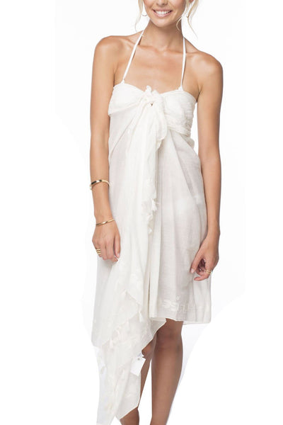 Spun Scarves sarong Leaf Dot / White Leaf Dot Embroidery Sarong Wrap Coverup