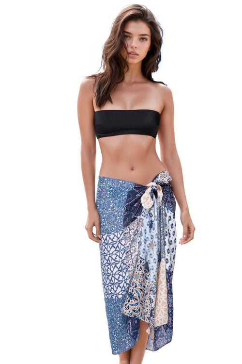 Spun Scarves Sarong Marisa Patches / Blue Marisa Patches Sarong Coverup  Wrap