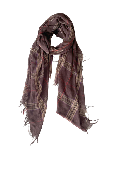 Plaid Loose Brown and Tav Weave Raw Edge Fringe Scarf Wrap