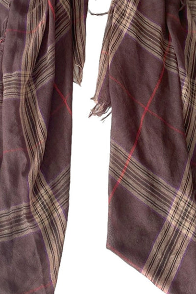 Spun Scarves Sarong Plaid Weave / Brown Plaid Weave Fringe Scarf Wrap