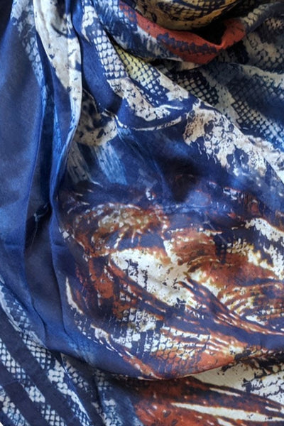 Spun Scarves sarong Swirling Plains / Blue Multi Wear Sarong Wrap in Swirling Plain Print in Blue