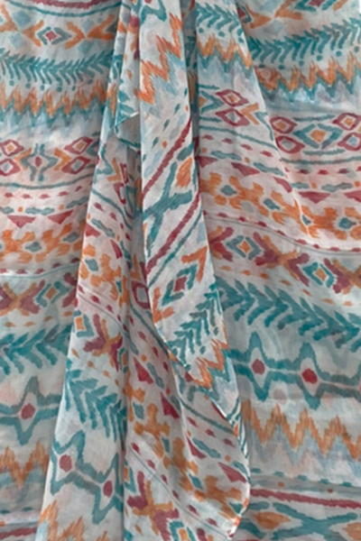 Braided Multi Wear Coverup Sarong in Spring Festival Print in Teal