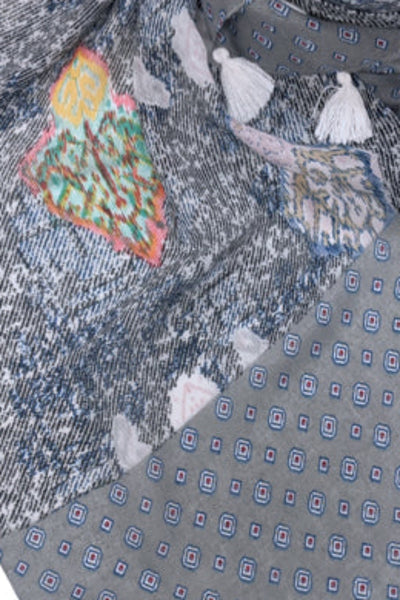 Spun Scarves Sarong Veil of Time / Grey Veil of Time Print Scarf Wrap Sarong