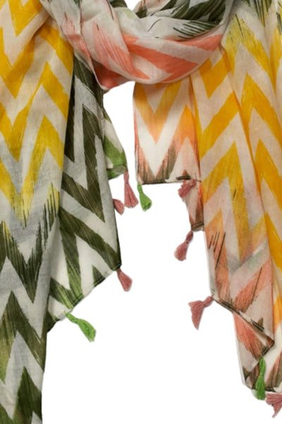 Spun Scarves Sarong Zig Zags / Green Zig Zags Print Scarf Wrap Sarong