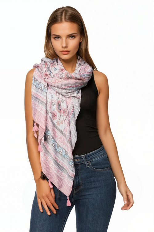 Spun Scarves Scarf Antique Haven / Pink Antique Haven Print Scarf Wrap