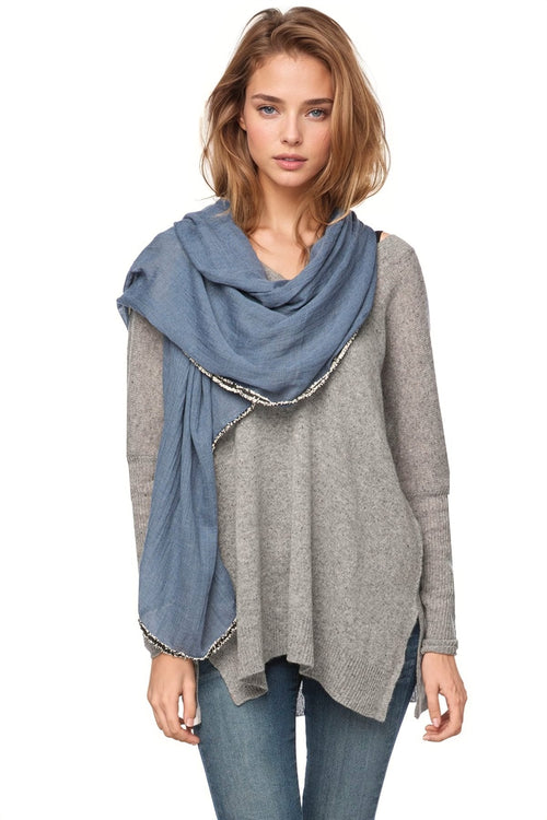 Spun Scarves Scarf Denim Darling Fringe Edge Wrap Scarf / Denim Denim Darling Fringe Edge Wrap Scarf