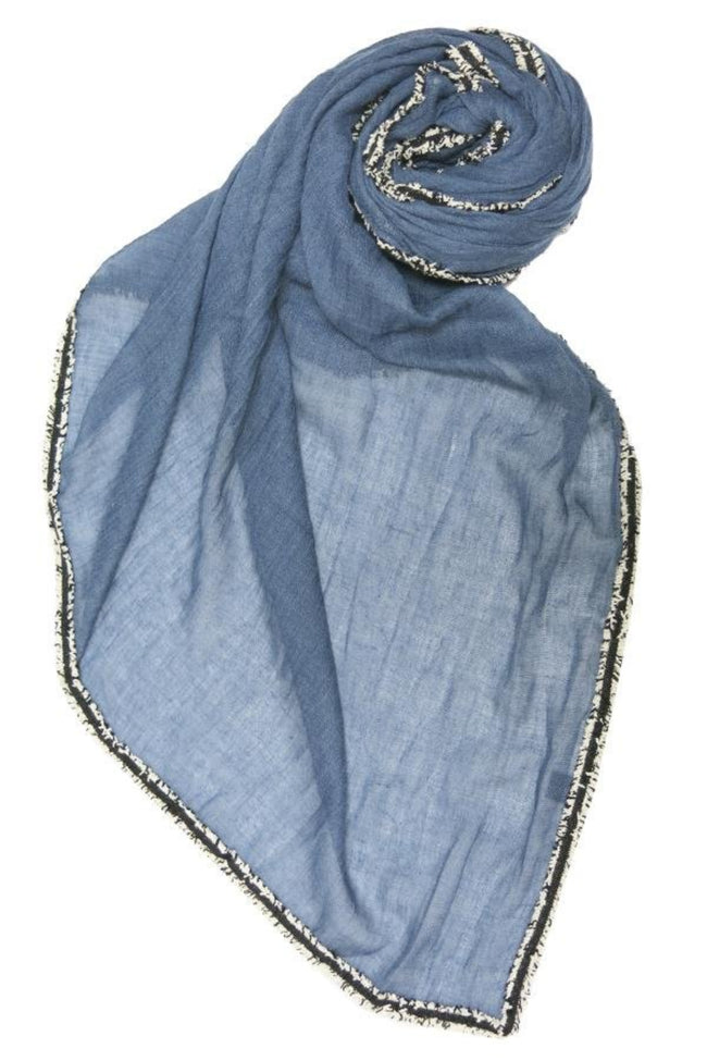 Spun Scarves Scarf Denim Darling Fringe Edge Wrap Scarf / Denim Denim Darling Fringe Edge Wrap Scarf
