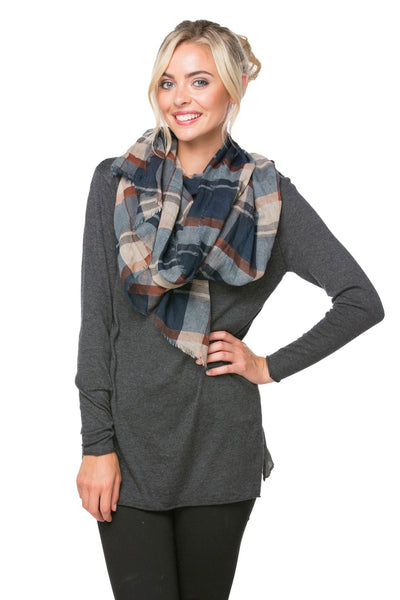 Spun Scarves Scarf Fireside Plaid Printed Scarf / Navy Fireside Plaid Printed Scarf