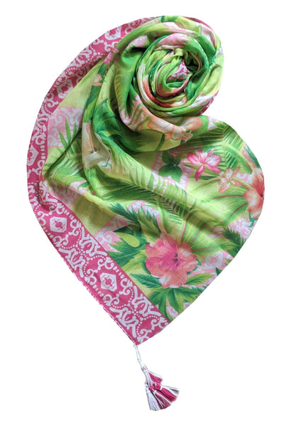 Spun Scarves Scarf Hawaiian Paradise / Lime Hawaiian Paradise Sarong Wrap in Lime