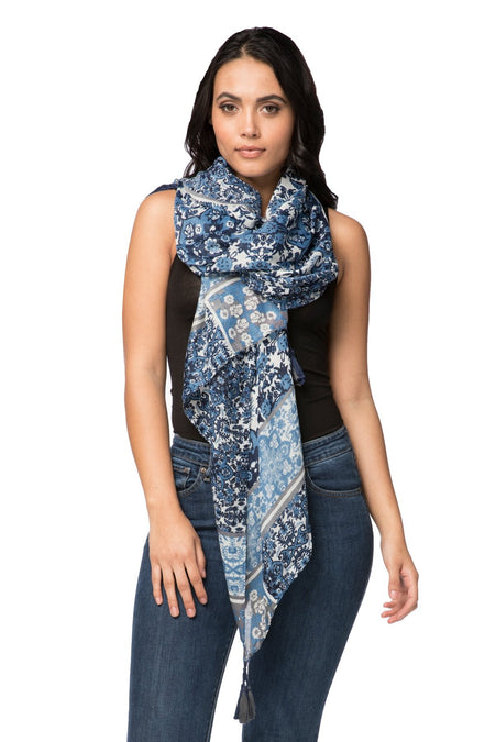 Lovely Lily Print Scarf in Navy