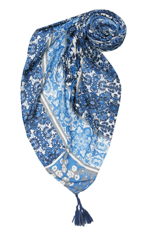 Spun Scarves Scarf Into the Dawn / Navy Into the Dawn Print Scarf in Navy