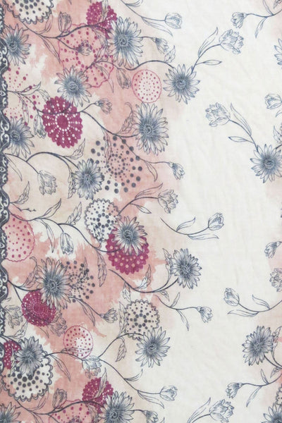 Spun Scarves Scarf Mauve / Antique Floral Fringe Edge Scarf Wrap in Antique Floral Print
