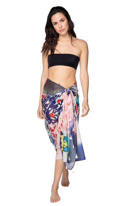 Multi Wear Coverup Sarong Wrap in Luminous Blooms Print Lime
