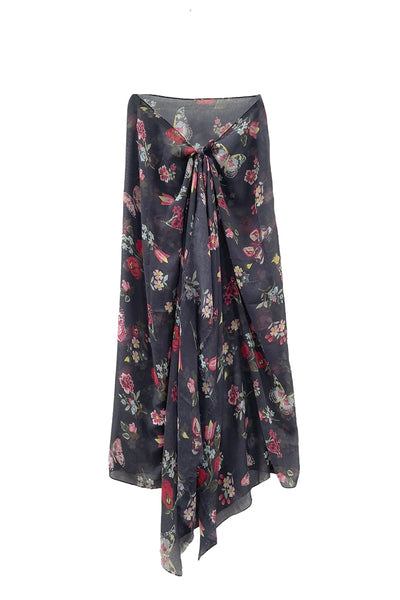 Spun Scarves Scarf Night Flowers / Navy Night Flowers Print Scarf, Wrap and Sarong in Navy