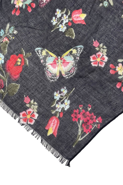 Spun Scarves Scarf Night Flowers / Navy Night Flowers Print Scarf, Wrap and Sarong in Navy