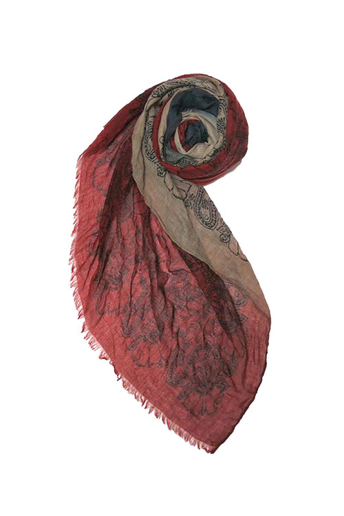 Spun Scarves Scarf Ombre Henna Printed Scarf / Red Ombre Henna Printed Scarf in Red