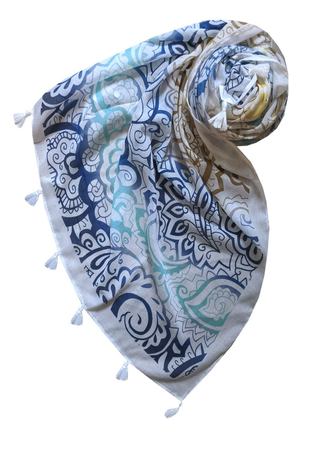 Spun Scarves Scarf Paisley Wisps / Blue Paisley Wisps Sarong Wrap in Blue