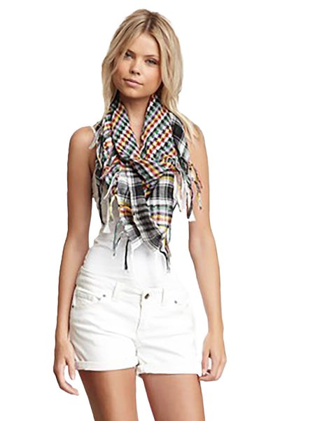 Spun Scarves Scarf Picnic Plaid Fringe Square Unisex Cotton Scarf