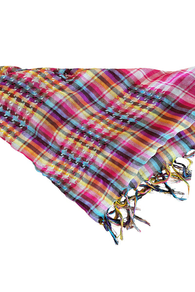 Spun Scarves Scarf Picnic Plaid Fringe Square Unisex Cotton Scarf