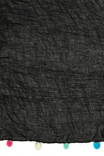 Spun Scarves Scarf Rainbow PomPom / Black Rainbow Pom Pom Sheer Wrap Scarf