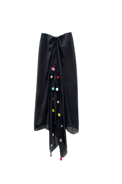 Spun Scarves Scarf Rainbow PomPom / Black Rainbow Pom Pom Sheer Wrap Scarf Sarong