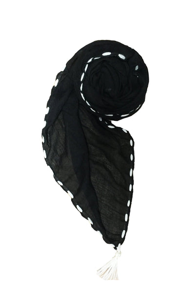Spun Scarves Scarf Stitch & Pom / Black Stitch & Pom Scarf Wrap