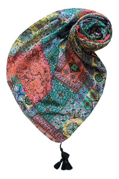 Spun Scarves Scarf Summer Bazaar / Green Multi Wear Coverup Sarong Wrap in Summer Bazaar Print