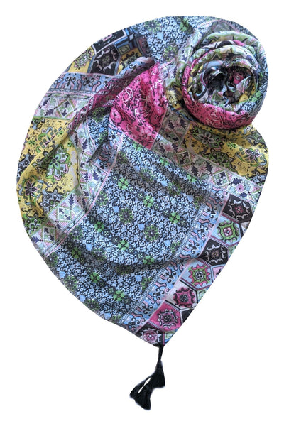 Spun Scarves Scarf Summer Bazaar / Sky Multi Wear Coverup Sarong Wrap in Summer Bazaar Print