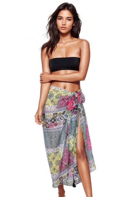 Multi Wear Sarong Wrap Coverup in Leafy Delight Green