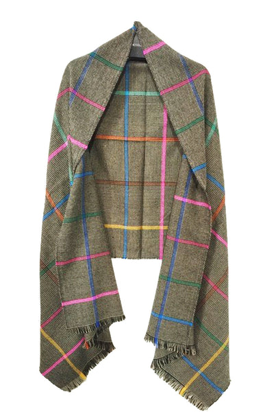 Spun Scarves Wrap Brown Plaid / One Size Multi Check Blanket Wrap