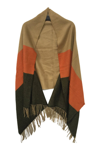 Spun Scarves Wrap Burnt / One Size Triple Blocked Color Blanket Wrap