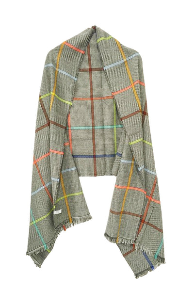 Spun Scarves Wrap Grey Plaid / One Size Multi Check Blanket Wrap
