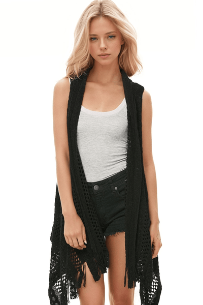 Stevie Sleeveless Novelty Sweater with Fringe - Subtle Luxury