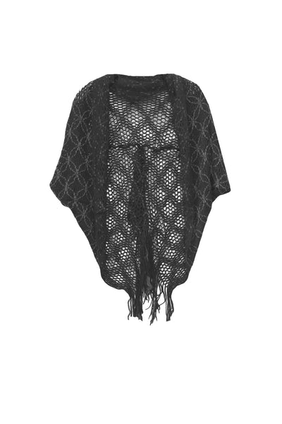 Stitched Embroidery Sweater Knit Shrug with Fringe - Subtle Luxury