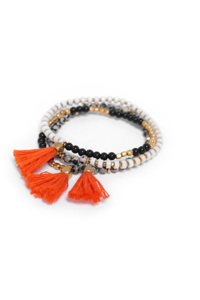 Stretch Beaded Triple Tassel Necklace/Wrap Bracelet - Subtle Luxury
