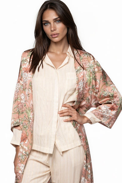 Subtle Luxury Cardigan Bed to Brunch Kimono Coverup Robe in Peony Pink Petals