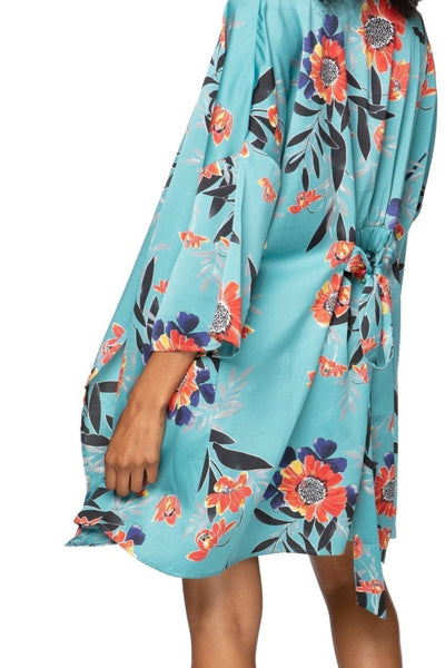 Subtle Luxury Cardigan L/XL / Teal / 100% Polyester Bed to Brunch Roxy Robe in Summer Bloom