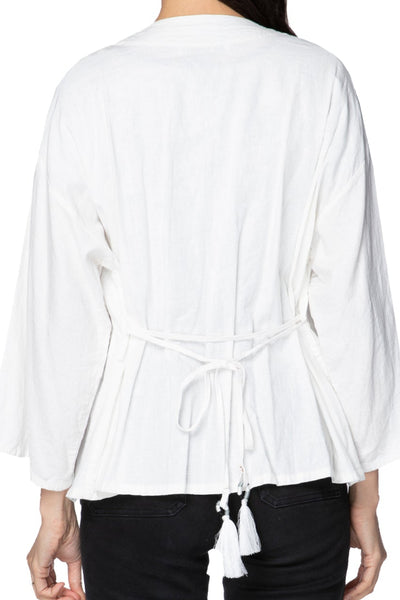 Subtle Luxury Cardigan Meredith Linen Kimono Quilted Front Panel Jacket