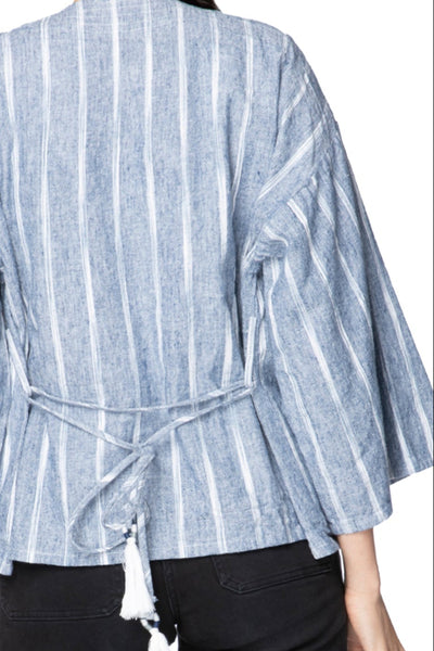 Subtle Luxury Cardigan Meredith Linen Kimono Quilted Front Panel Jacket