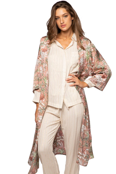 Subtle Luxury Cardigan P3- Fade to Pink Mauve / S/M / 100% Poly Crepe - Mid Weight Bed to Brunch Kimono Coverup Print Robe