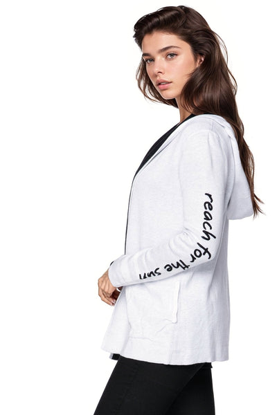 Subtle Luxury Cardigan S/M / Black/White / Reach for the Stars Maddie Reversible Zen Blend Hoodie with Embroidery on Sleeves