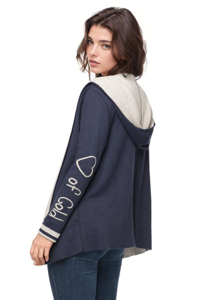 Subtle Luxury Cardigan S/M / Night/Surf / Heart of Gold Maddie Reversible Zen Blend Hoodie with Embroidery on Sleeves