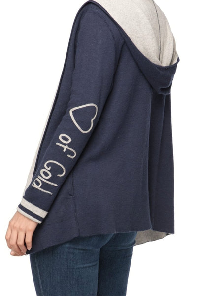 Subtle Luxury Cardigan S/M / Night/Surf / Heart of Gold Maddie Reversible Zen Blend Hoodie with Embroidery on Sleeves
