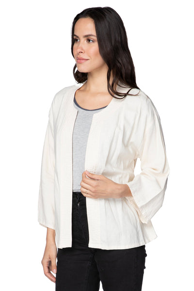Subtle Luxury Cardigan S/M / Sand / 55% Linen, 45% Viscose Meredith Linen Kimono Quilted Front Panel Jacket
