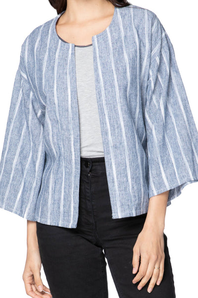 Subtle Luxury Cardigan S/M / Wave Stripe / 55% Linen, 45% Viscose Meredith Linen Kimono Quilted Front Panel Jacket