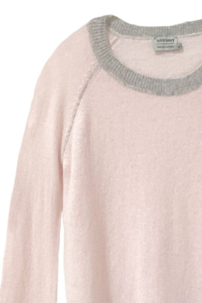 Subtle Luxury Cashmere Sweater Washable Cashmere Coverstitch Crew / S/M / Rosewater/Whisper Washable Cashmere Novelty Cover-stitch Crewneck Sweater