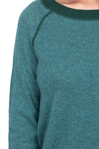 Subtle Luxury Cashmere Sweater Washable Cashmere Coverstitch Crew / S/M / Sage/Evergreen Washable Cashmere Novelty Cover-stitch Crewneck Sweater